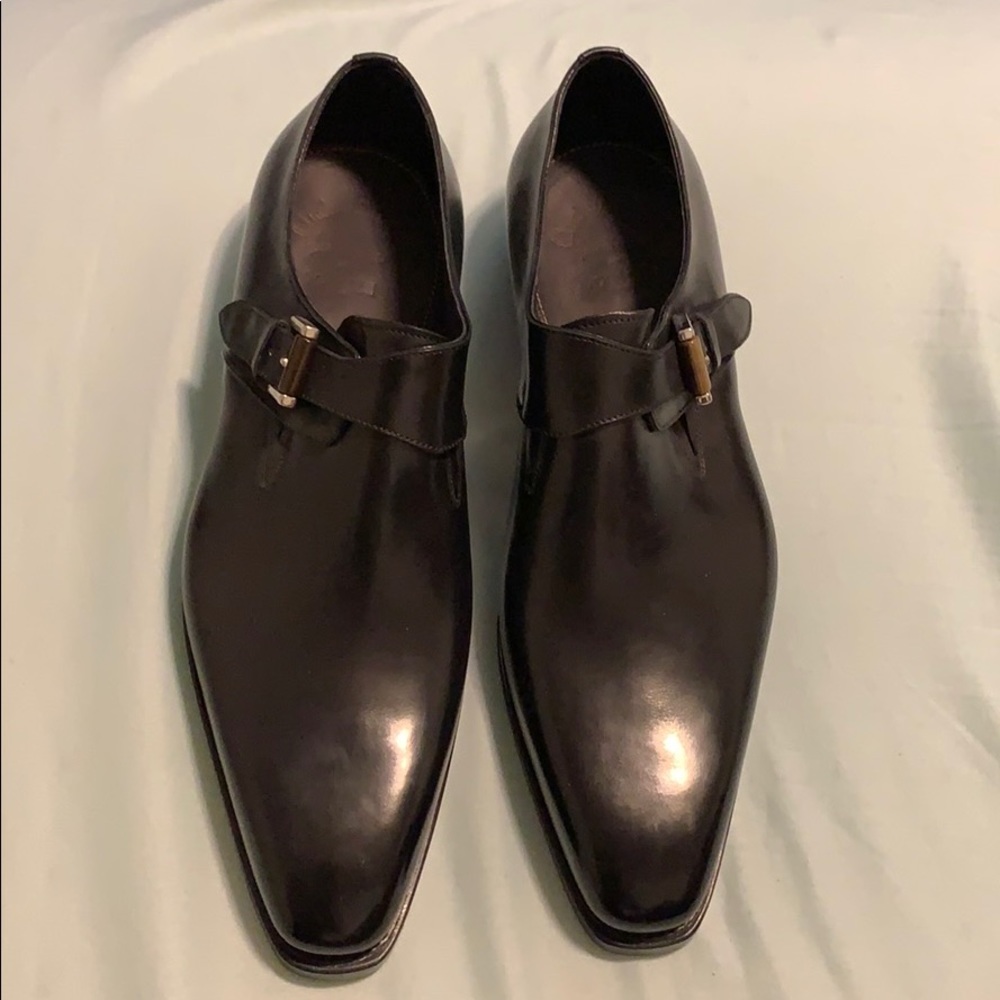 Vousten Santoni Single Buckle Black Leather Shoes